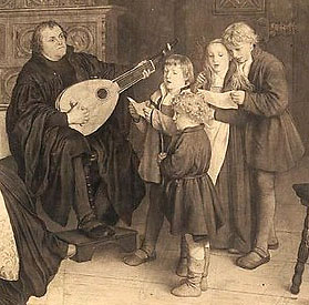 Martin Luther musiziert im Kreise seiner Familie